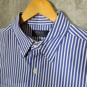 Polo Ralph Lauren Shirt Men's Large Blue White Vertical Stripe Button Down L/S